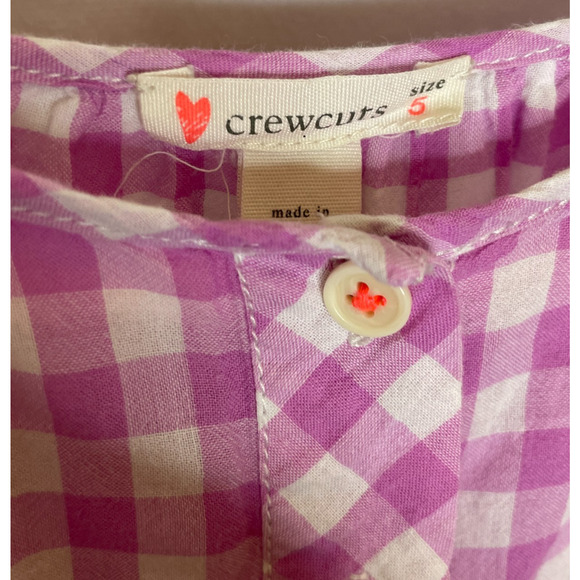 Girls' 5 Crewcuts Purple Gingham Plaid Button Front A-Line Dress - Picture 3 of 4